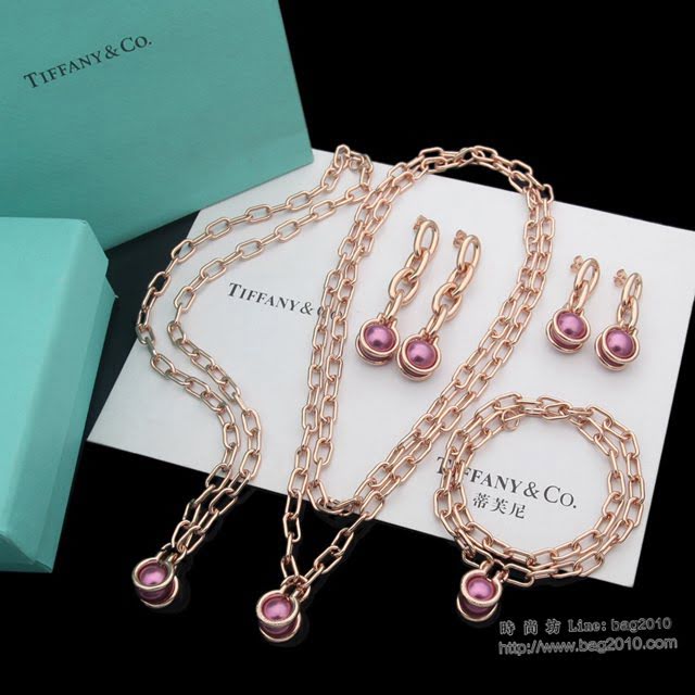Tiffany飾品 蒂芙尼女士專櫃爆款T系列項鏈手鏈耳環套裝 Tiffany鏈環項鏈手鏈耳環套裝  zgt1650